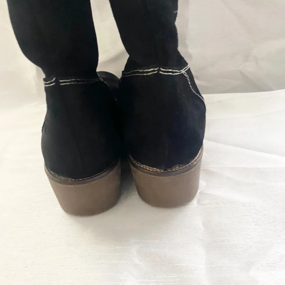 Kors Michael Kors Black Suede Shearling Lined Tall Wedge‎ Boots Made in Italy